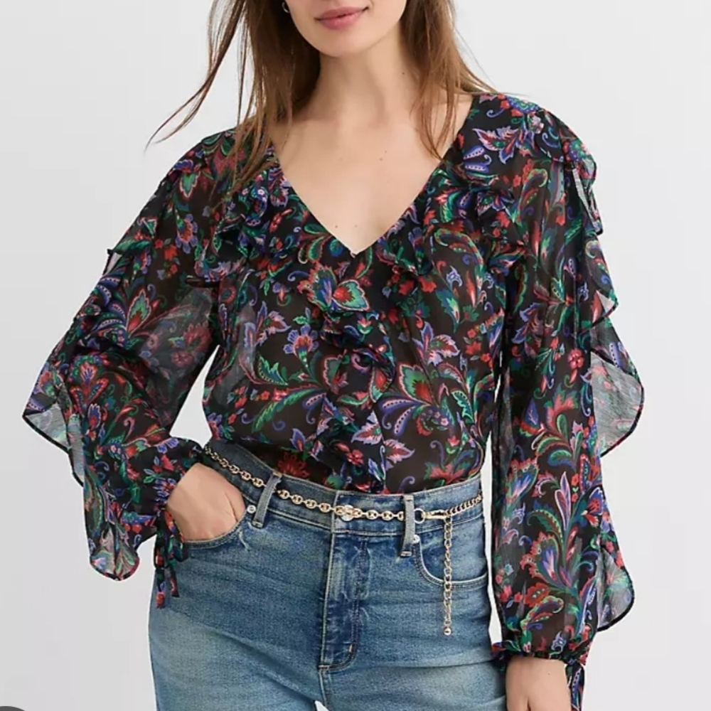 LOFT Multicolor Paisley Ruffle Blouse